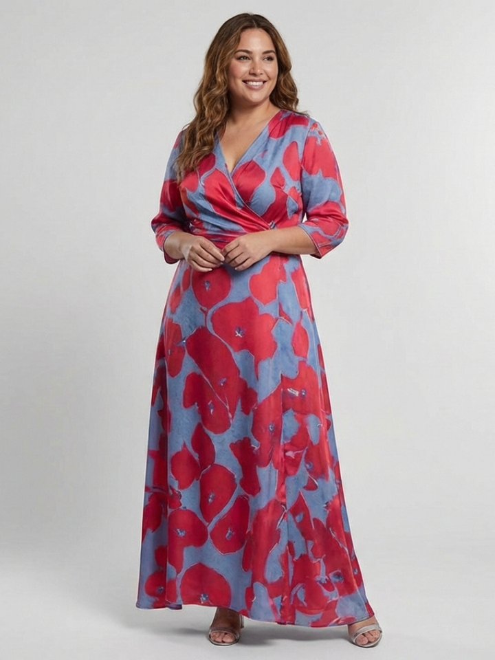Rebecca | Maxi dress with flowers and three-quarter sleeves