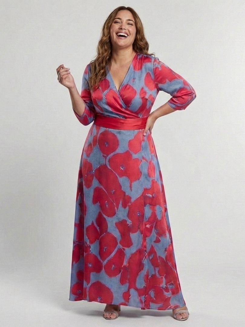 Rebecca | Maxi dress with flowers and three-quarter sleeves