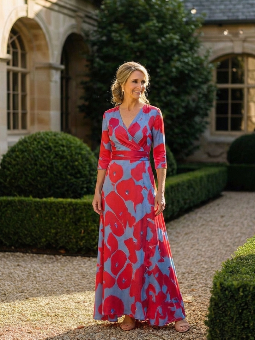 Rebecca | Maxi dress with flowers and three-quarter sleeves