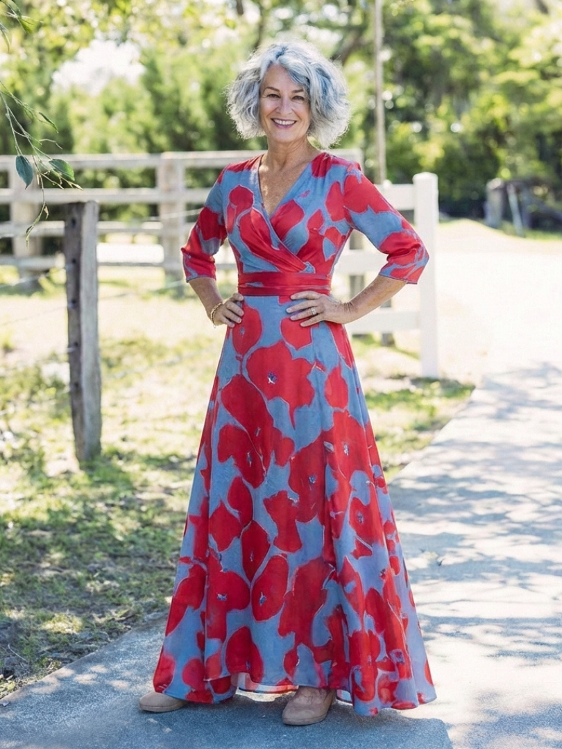 Rebecca | Maxi dress with flowers and three-quarter sleeves