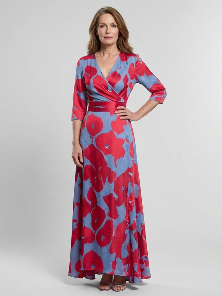 Rebecca | Maxi dress with flowers and three-quarter sleeves